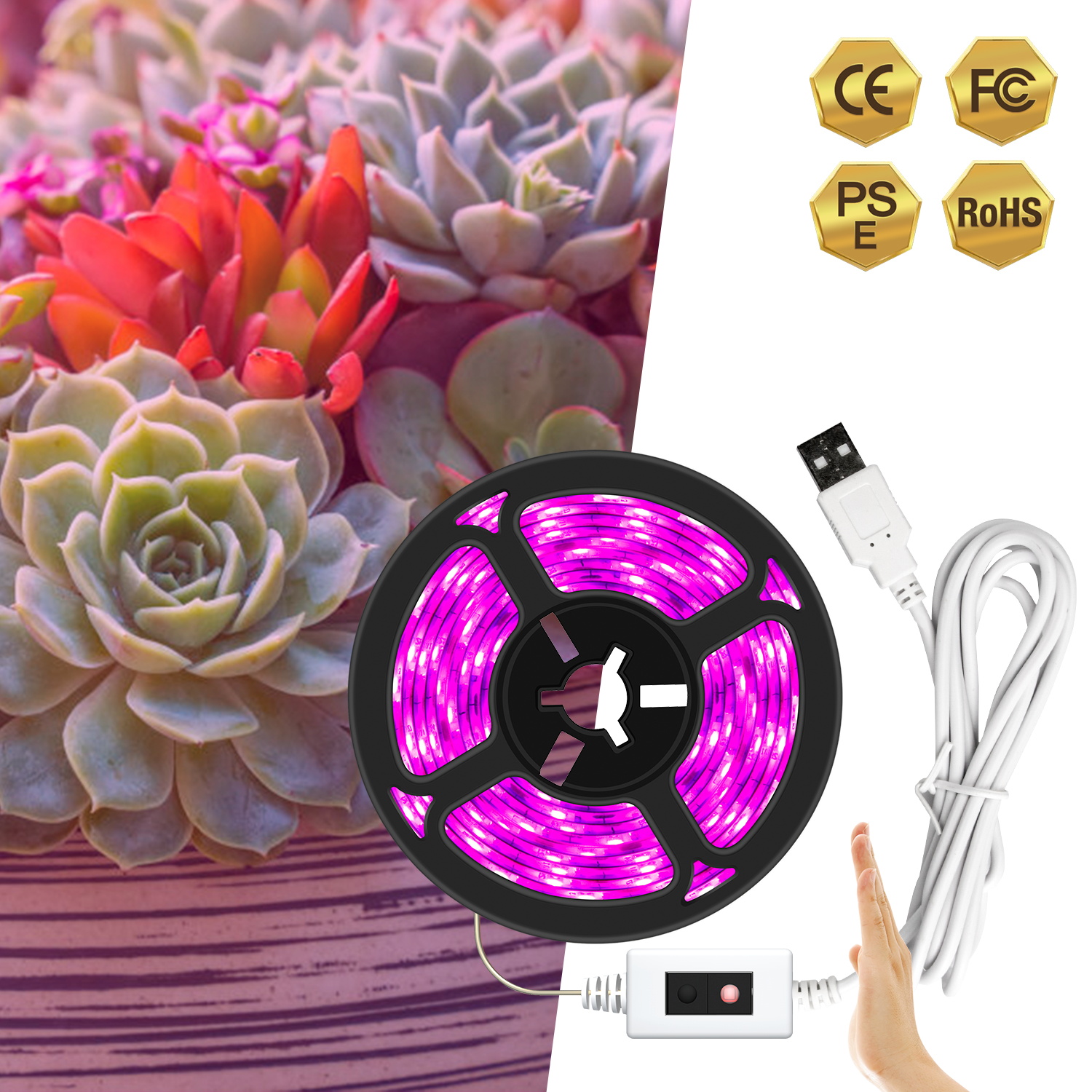 손 스위프 LED 성장 라이트 스트립, USB 5V, 풀 스펙트럼, 피토램프, 식물 램프, 2835 SMD, 밝기 조절 가능, 텐트, 온실, 꽃 재배